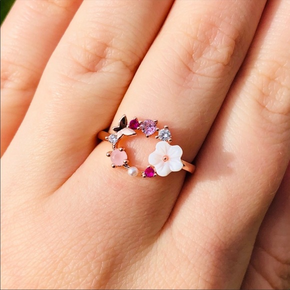 New 18K Rose Gold butterfly Circle Flower Ring - Picture 5 of 5